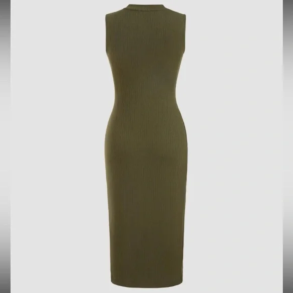 Rib Button Slit Midi Dress - Picture 2 of 8